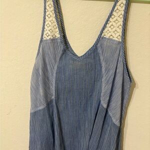 Hollister Blue Striped Tank Top with Lace Accents